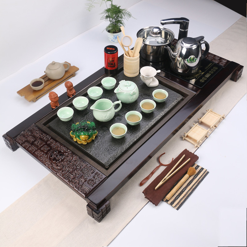 锦溢（ 镁泽）实木乌金石茶盘 陶瓷茶具套装 青瓷 （套）