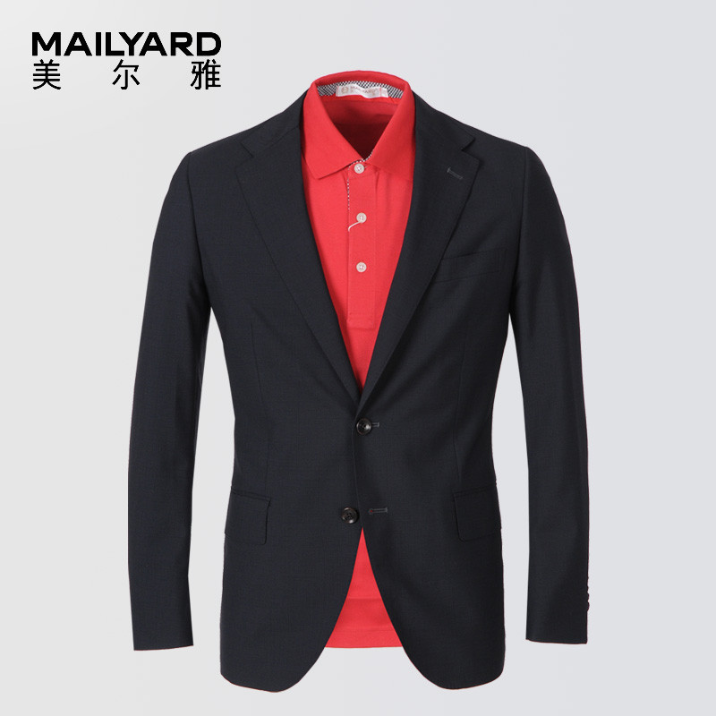 美尔雅（MAILYARD）西服单件羊毛商务休闲男式夏季西装无里衬薄西服男093 50A 蓝暗纹