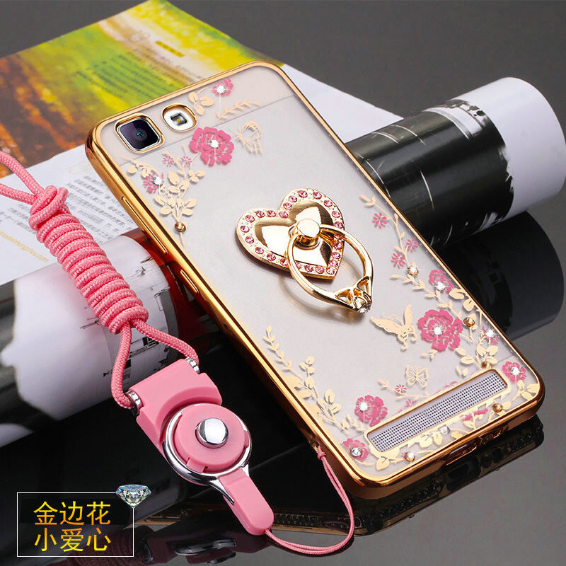 BSN步步高vivoX5Max手机壳X5MaxL挂绳保护套X5Max+硅胶防摔软壳女款V_1 金边粉花+爱心支架