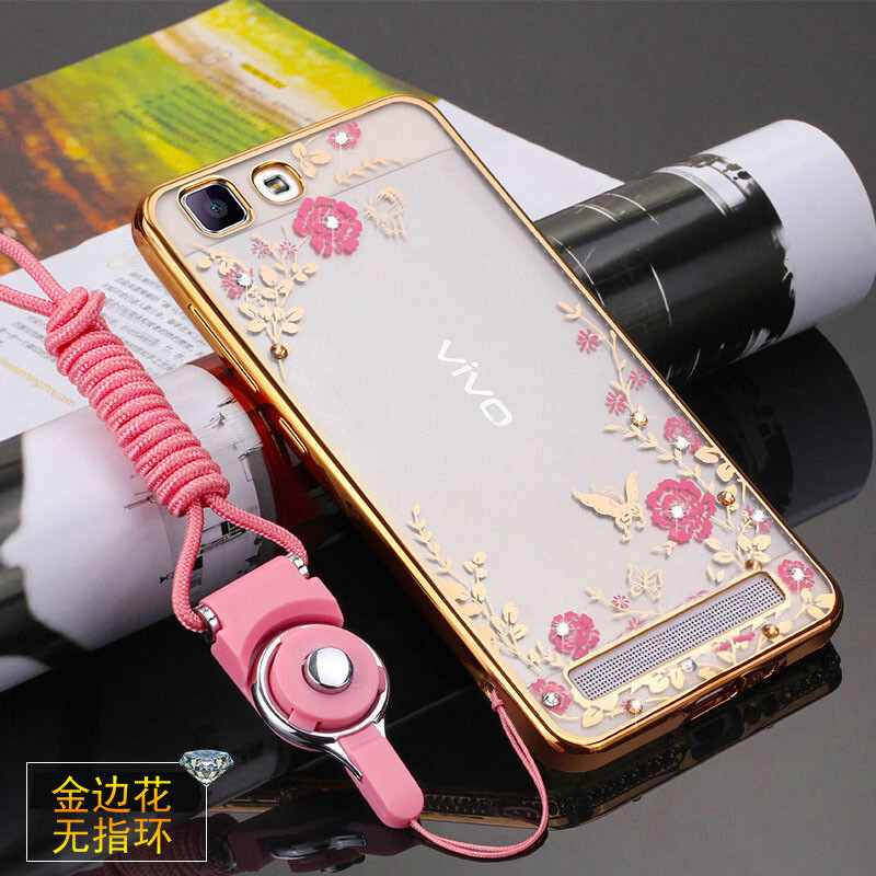 BSN步步高vivoX5Max手机壳X5MaxL挂绳保护套X5Max+硅胶防摔软壳女款V_1 金边粉花