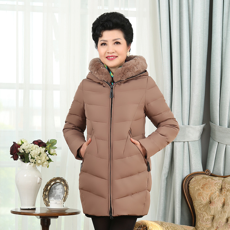 千仞岗2017新款中老年羽绒服女中长款加厚毛领大码妈妈装外套20188 165/M 卡其色