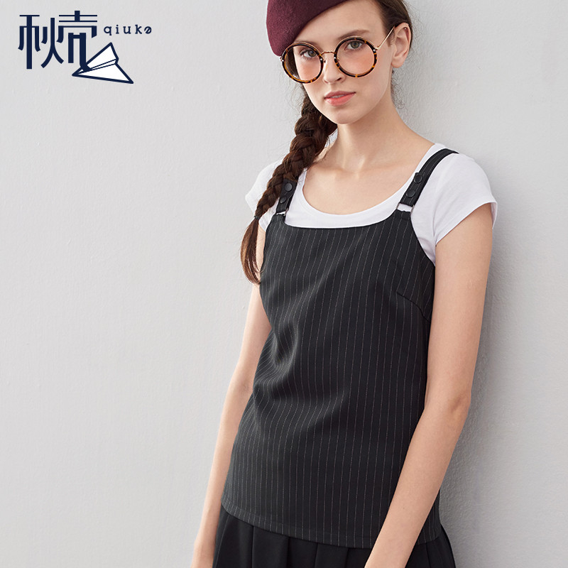 秋壳2017夏背心式条纹修身吊带女 M 黑白条