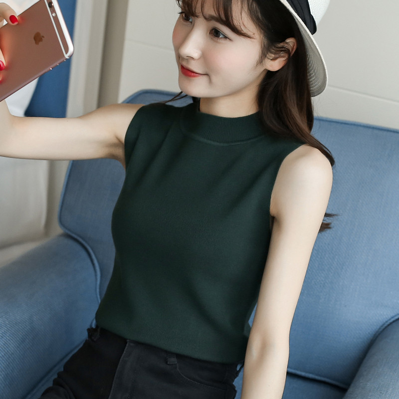 828新款冰丝亚麻超薄小背心女针织短款学生吊带外穿无袖半高领春夏T恤上 S 中灰丝光棉