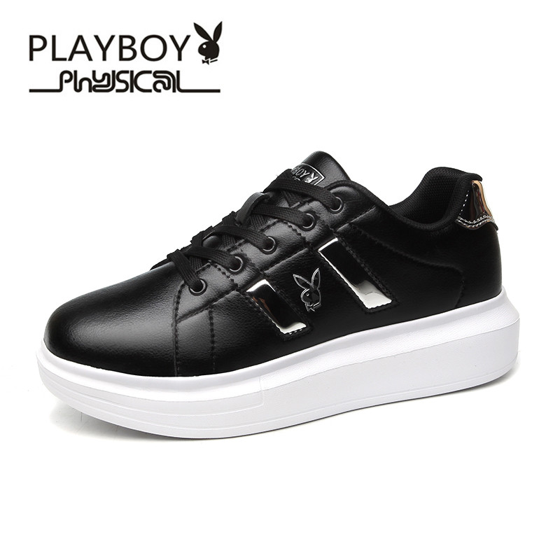 花花公子(PLAYBOY)板鞋女新款小白鞋韩版系带学生厚底运动休闲鞋子 DS65190黑色 37码