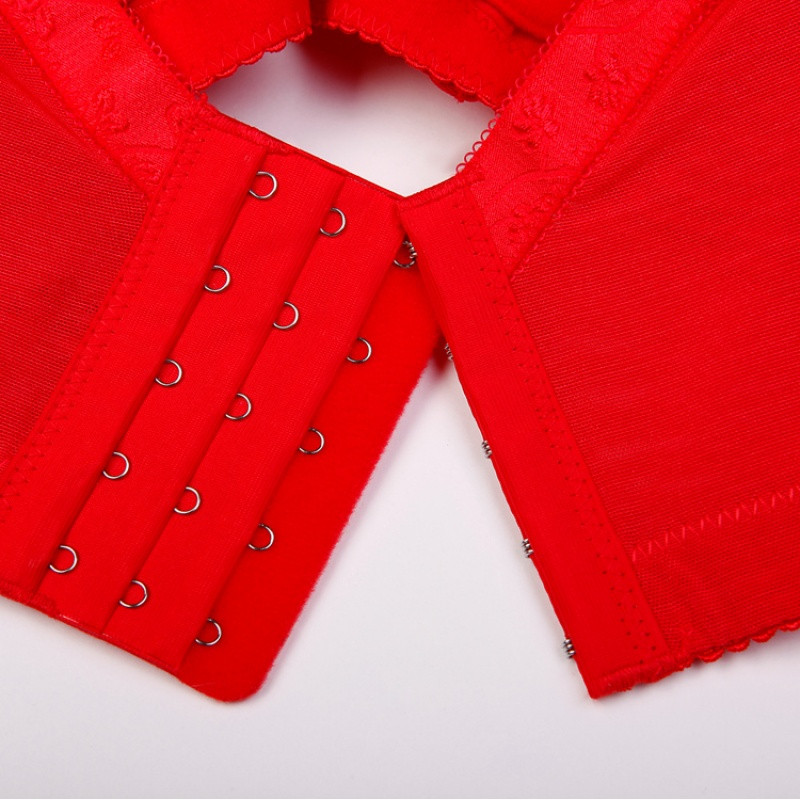 罩杯有钢圈五排扣女士内衣薄款调整型聚拢文胸大红本命年95 85d 红色