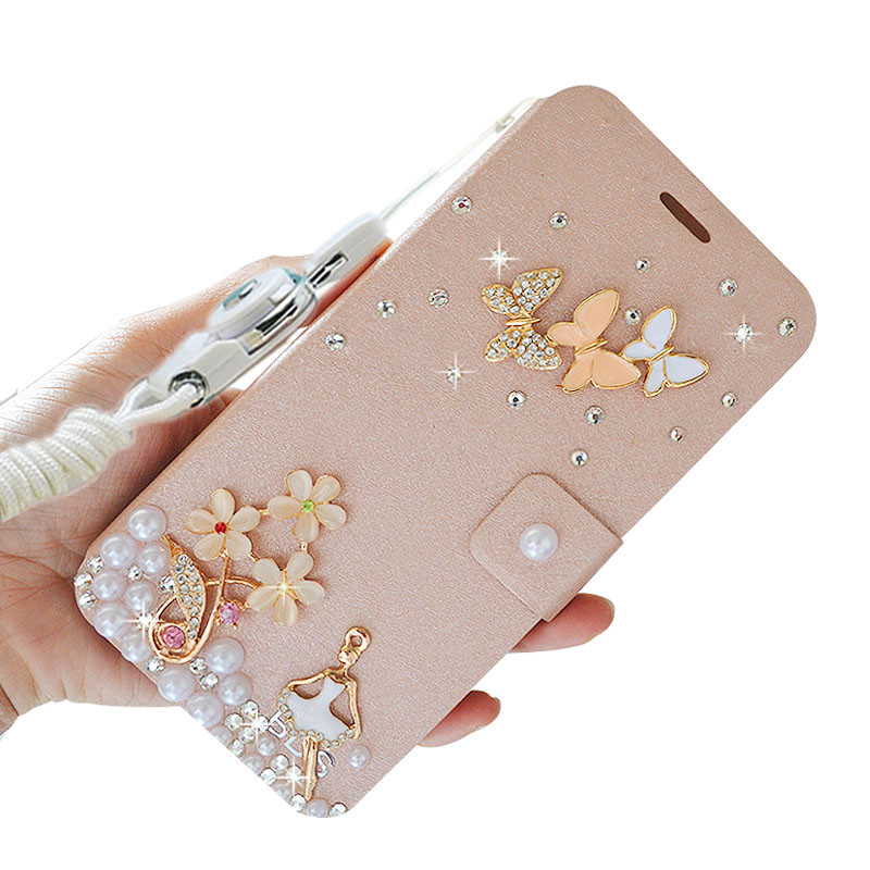2017款oppor9s手机壳女款oppor9s皮套r9sk挂脖绳翻盖水钻潮r9st保 花朵蝴蝶香槟金（r9s/r9sk）