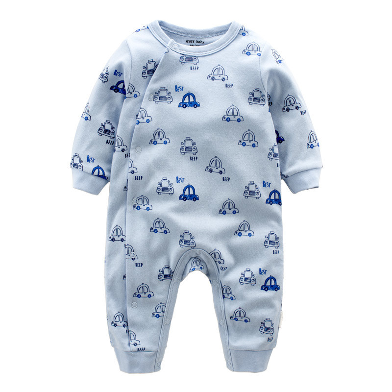 爬爬酷（papacool）新生婴儿连体衣爬衣动物字母系列婴儿衣服秋季新品童装 蓝色汽车满印 66cm