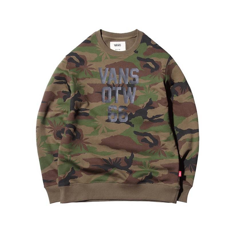 范斯Vans卫衣男款正品范斯Vans套头衫字母LOGO圆领毛圈 L 军绿色