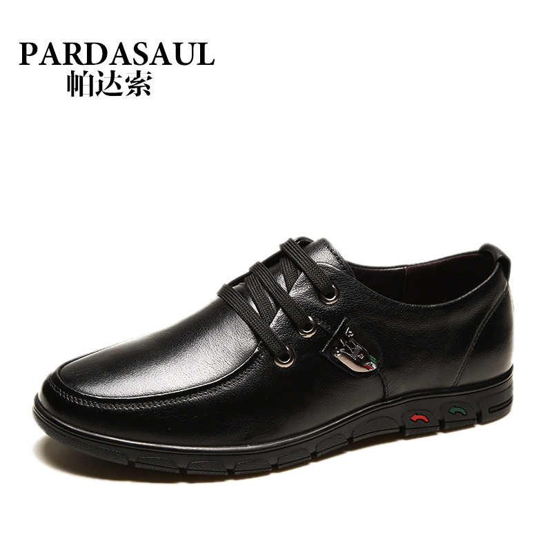 Pardasaul/帕达索春季男鞋圆头商务休闲皮鞋英伦真皮透气【清仓】 黑色 42码