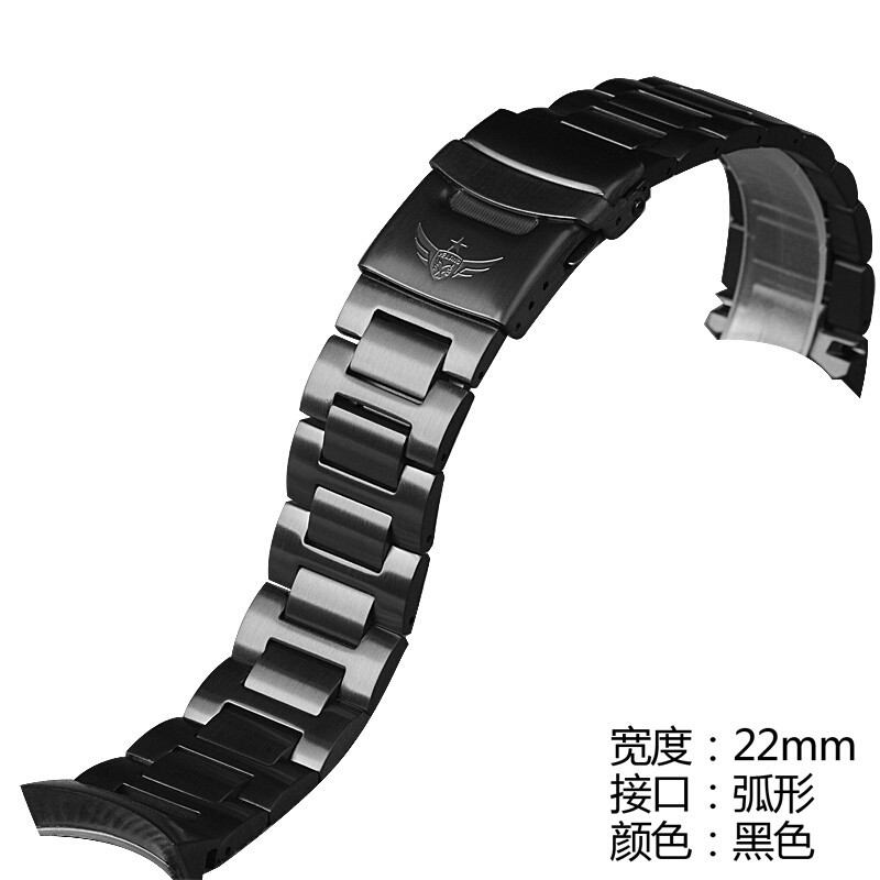 野狼军表（YL）各型号不锈钢黑色钛带白色真皮表带钢链手表带尼龙运动表带橡胶帆布表带单卖 22mm弧型钢带适用1003/1004