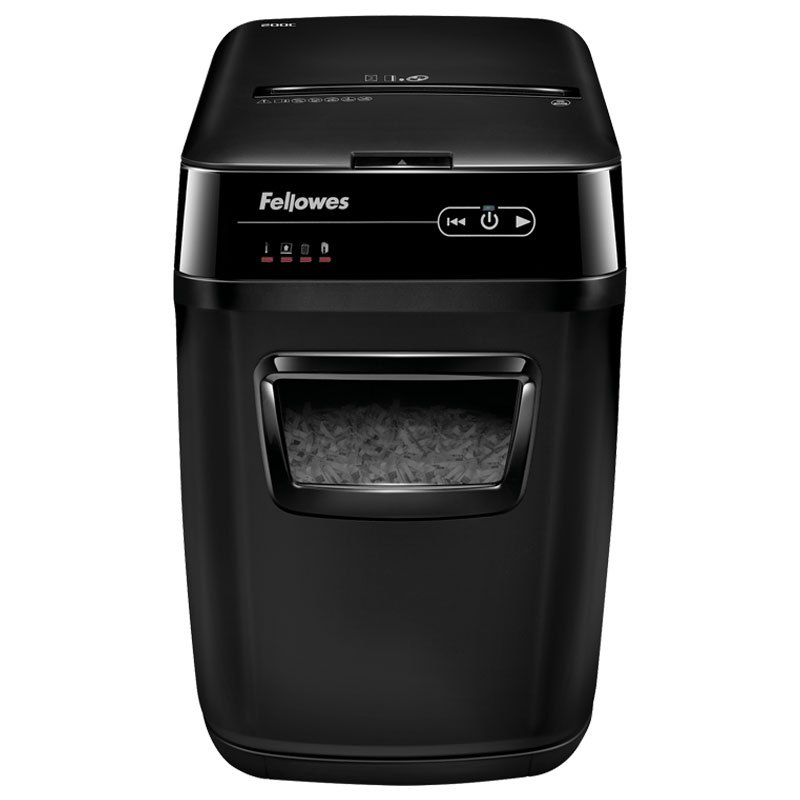 范罗士(Fellowes)200C碎纸机 办公 智能段状单次碎纸200张光盘粉碎机 黑色 4级 32L