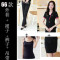 bw9新款职业装女套装夏季短袖大码西服西装正装酒店前台美容师工作服2017 XXL 66黑色玫红边外+裙+裤+吊带