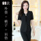 bw9新款职业装女套装夏季短袖大码西服西装正装酒店前台美容师工作服2017 XL 66款全黑色外套+裙子+裤子+吊带