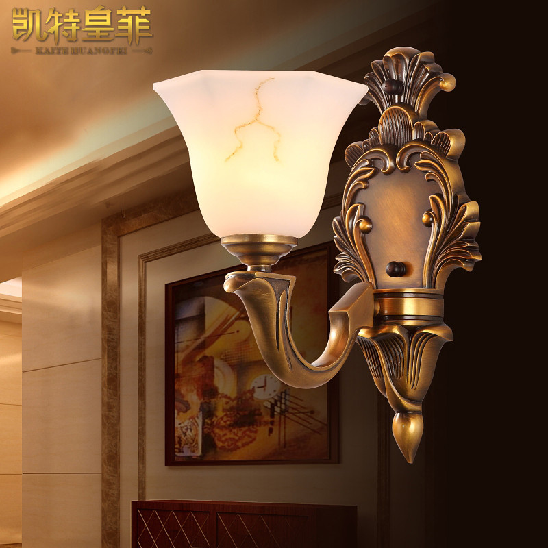 凯特皇菲 全铜欧式壁灯 床头灯过道走廊美式复古卧室客厅餐厅铜壁灯9031 单头赠送光源