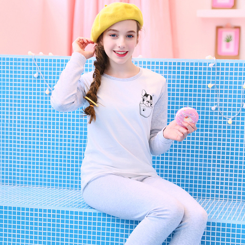 bw9新款百伶百俐少女秋衣秋裤套装纯棉薄款保暖内衣高中初中学生棉