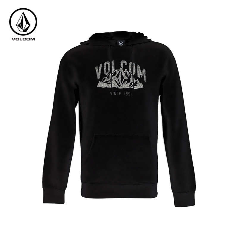 Volcom男士新款涂鸦连帽套头保暖卫衣欧美潮男长袖休闲服 L 黑色