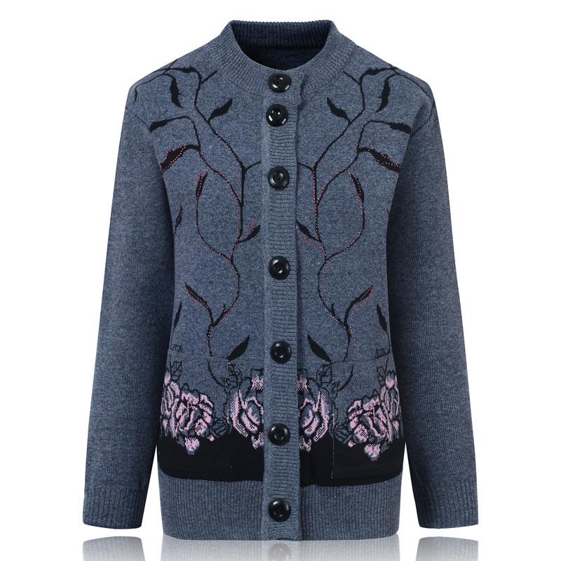 bw9新款中老年女装奶奶羊绒衫长袖秋冬款羊毛衫妈妈装毛衣针织衫外套开衫 4XL【建议135-150斤】 纯灰色现货