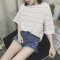 902新款夏装新款原宿bf风短袖T恤女韩版潮学生卡通半袖上衣服宽松体恤衫 L TX条纹粉色