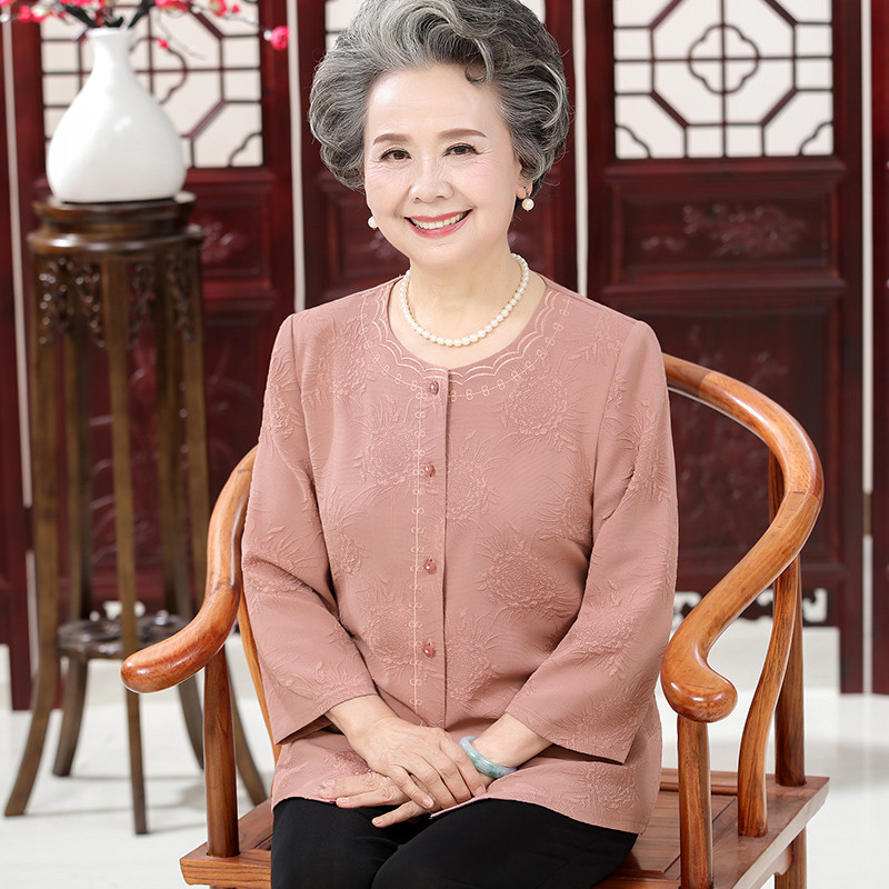 902新款天天特价奶奶装春秋装套装60岁80大码妈妈装外套中老年女装两件套 XL建议100-115斤 粉红色套装