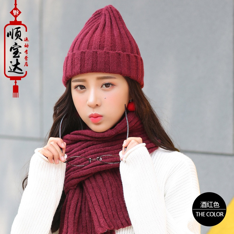 户外冬季围巾女加厚保暖帽子围巾两件套韩版休