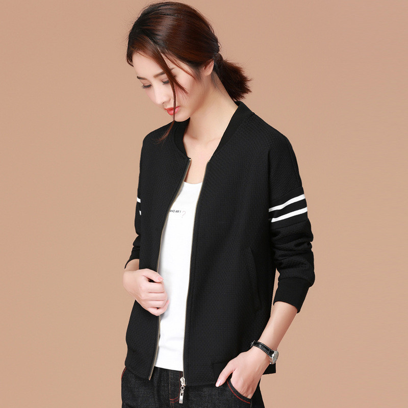 2017秋装新款黑色短外套女宽松显瘦长袖棒球服韩版夹克潮 L 黑色