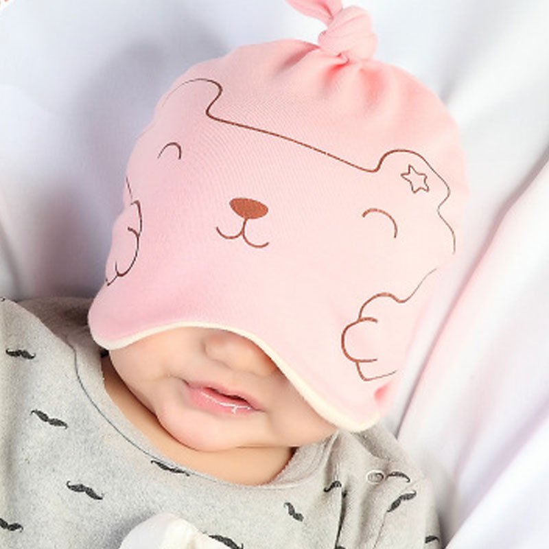 帽子春秋冬韩版婴儿帽子0-3-6-12个月宝宝胎帽幼儿帽男女童当季新品可爱卡通简约小清新多款多色可选 B款粉色单帽 0-12个月头围（40-46
