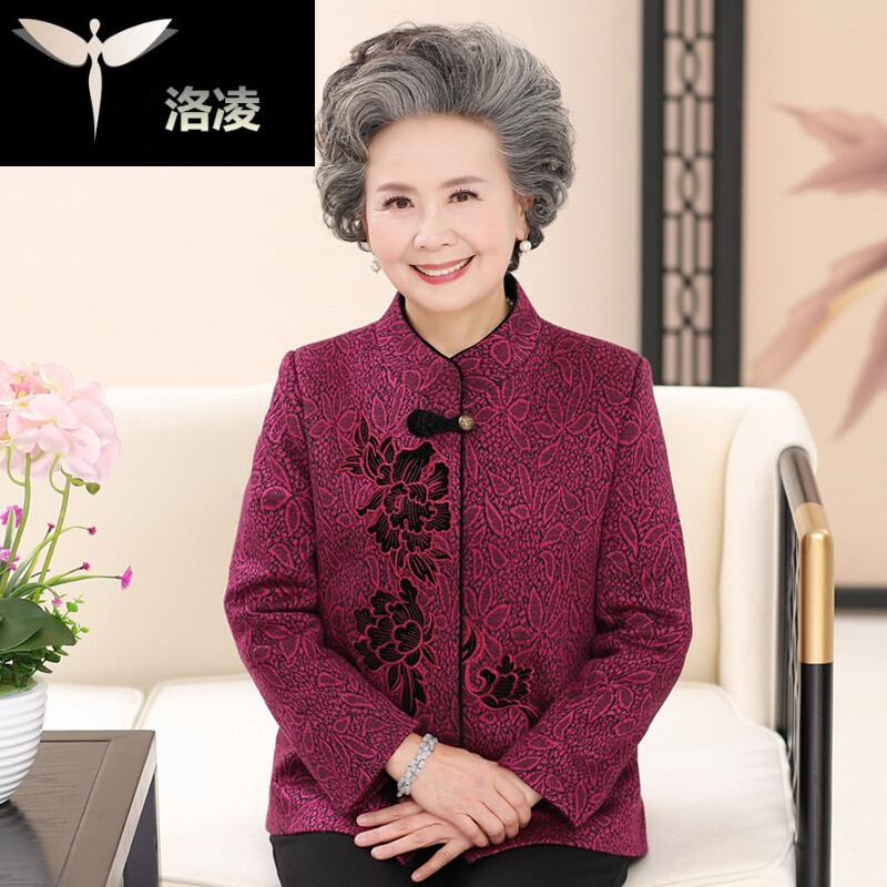 中老年外套60-70岁老人妈妈装奶奶装秋装老年人春秋上衣老太太80_1 XXL建议95-120斤 玫红色一套