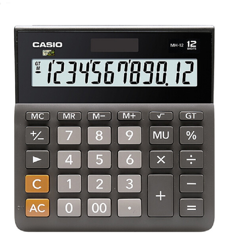 卡西欧(CASIO ) 小型 12位 双电源 超宽计算器 黑色 MH-12-BK（个）