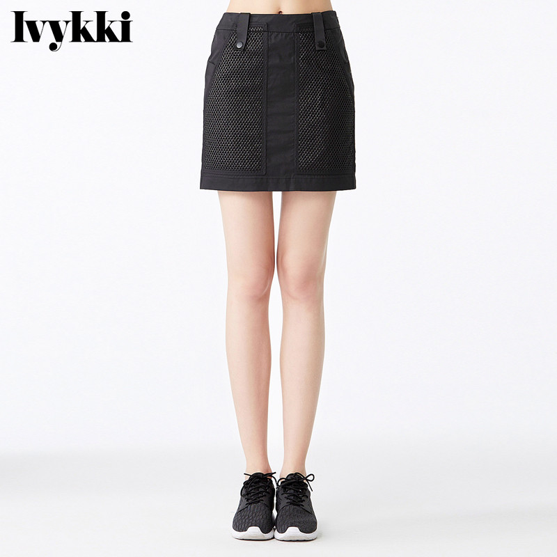 2016Ivykki艾维春夏大口袋运动半裙包臀半身裙 36/S/160 0801黑色