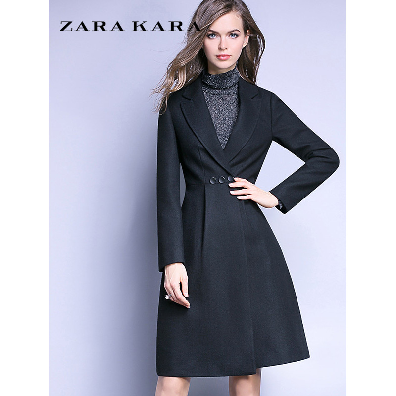 ZARAKARA西装领妮子毛呢外套大衣2017秋冬装新款欧洲站气质修身女装 L 黑色