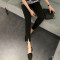 与牧2017新款200斤胖mm大码修身显瘦开叉打底裤女黑色小脚九分裤6611# 2XL 黑色