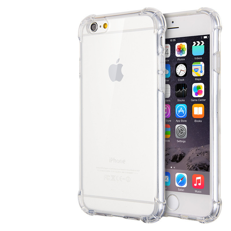 捷力源苹果iPhone6/6S/5/5s气囊防摔手机壳6plus小蛮腰防滑TPU保护套iphone5/5s 5.5寸6PLUS防摔-透明
