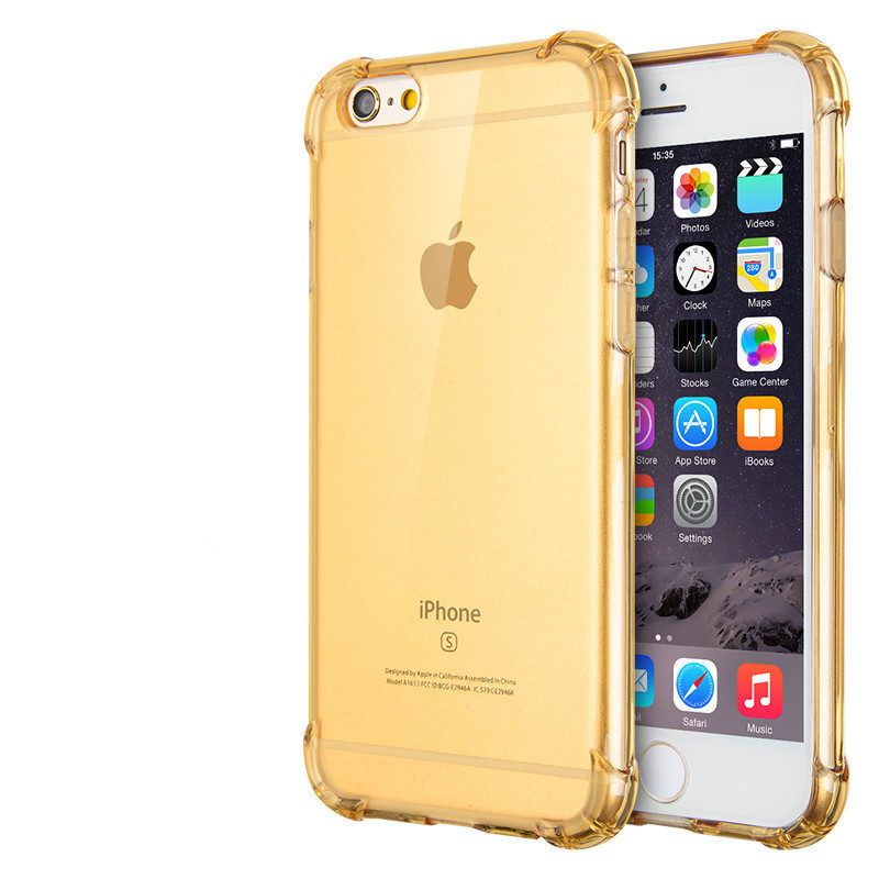 捷力源苹果iPhone6/6S/5/5s气囊防摔手机壳6plus小蛮腰防滑TPU保护套iphone5/5s 4.7寸苹果7/8防摔-金色