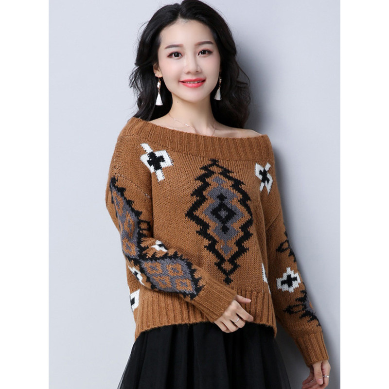 丝柏舍2017秋冬新款女装韩版大圆领长袖百搭套头针织衫S74Z0070M L 卡其色