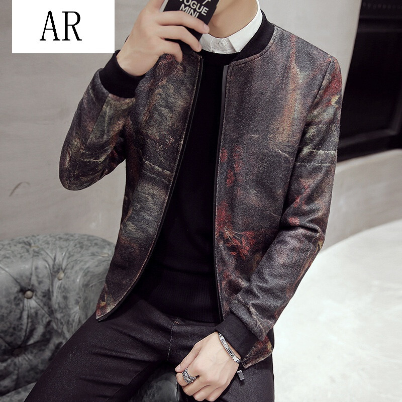 季新款男士潮流韩版修身加厚毛呢夹克男外套百