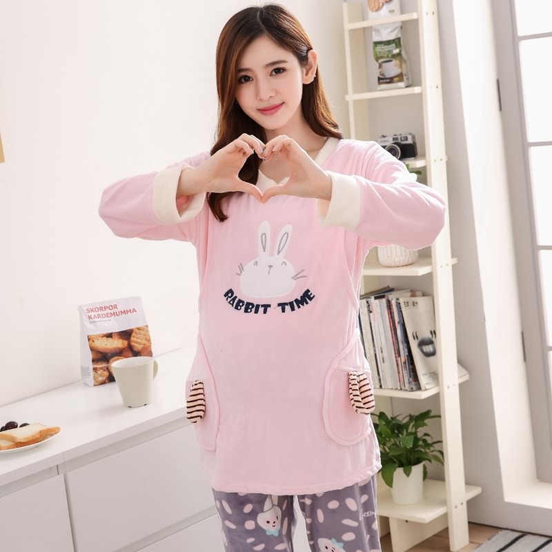 茵珠麗YinZhuli 海岛绒月子服秋冬季新款时尚坐月子长袖孕妇服女士保暖喂奶衣 秋天休闲家居服哺乳睡衣套装6899 XL 图色