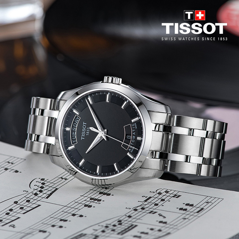 天梭Tissot库图自动机械表男瑞士手表钢带商务男表T035.407.11.051.00 黑色T035.407.11.051.00