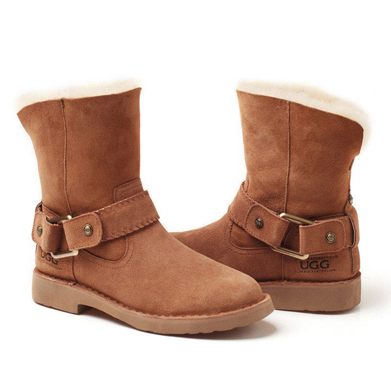 OZWEAR UGG OB271 女鞋防泼水羊皮羊毛防滑可两穿雪地靴 栗色 39码