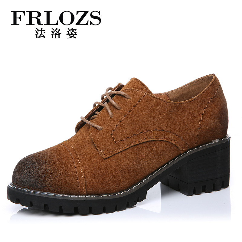 【海外名品 秋冬上新】法洛姿（FRLOZS）新品定制时尚潮流休闲鞋女士反绒牛皮单鞋FZ102 棕色 35码