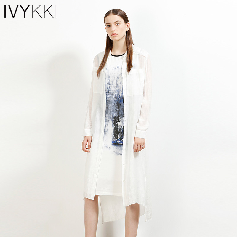 Ivykki艾维2017秋季新款女装中长款两件套水墨画连衣裙衬衫长裙_1 38/M/165 0015白色