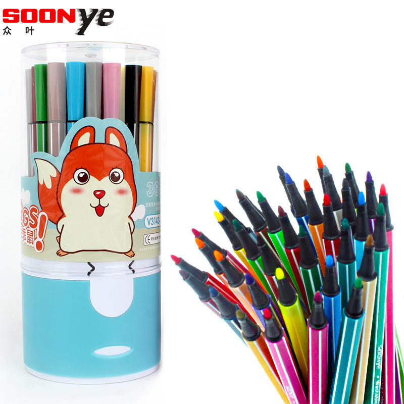 众叶(SOONye)V3143儿童水彩笔套装 24色装 幼儿园可水洗彩笔 彩色画笔 涂鸦笔彩色美术绘画笔笔类外壳颜色随机