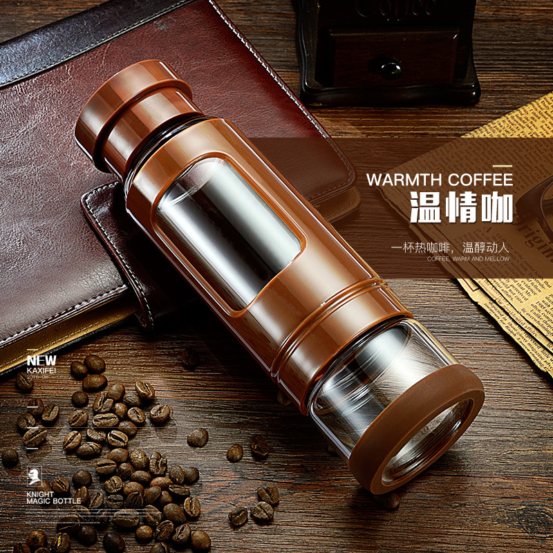 卡西菲kaxifei 玻璃杯 便携男女士车载水杯学生玻璃茶杯 耐热耐摔防漏商务办公杯创意泡茶杯情侣礼品杯子 绅士黑520ml