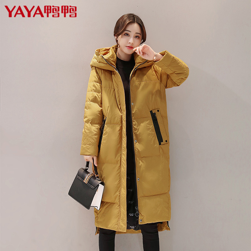 鸭鸭冬新款女装加厚羽绒服女中长款直筒连帽羽绒服B-57623_lfR36 金黄色 175/96A