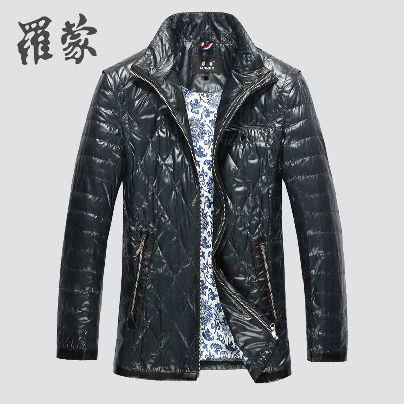 罗蒙男士羽绒服中长款立领白鸭绒外套春季新款男装 180/96A/XL 39墨绿