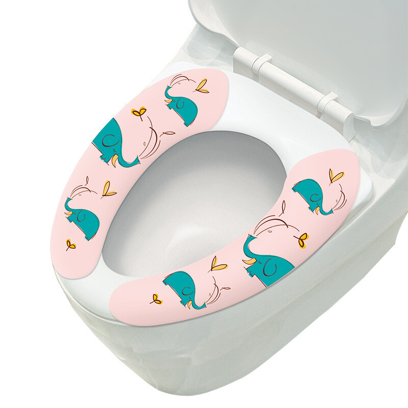 古达粘贴式绒布卡通马桶垫可水洗海洋世界-标准粉色39*11 亥猪-标准粉色