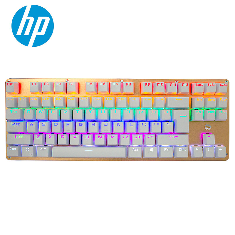惠普（HP）GK200混光 机械键盘87键游戏键盘 机械青轴 金色版