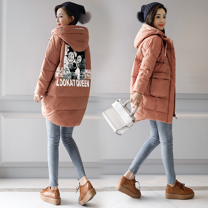 YEESUER中长款直筒纽扣印花口袋加厚2017年冬季拉链 M 藕色