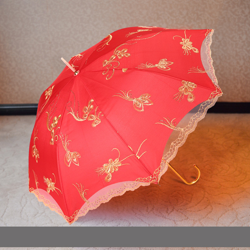 庆结婚用品创意蕾丝边雨伞新娘伞大红色女方陪