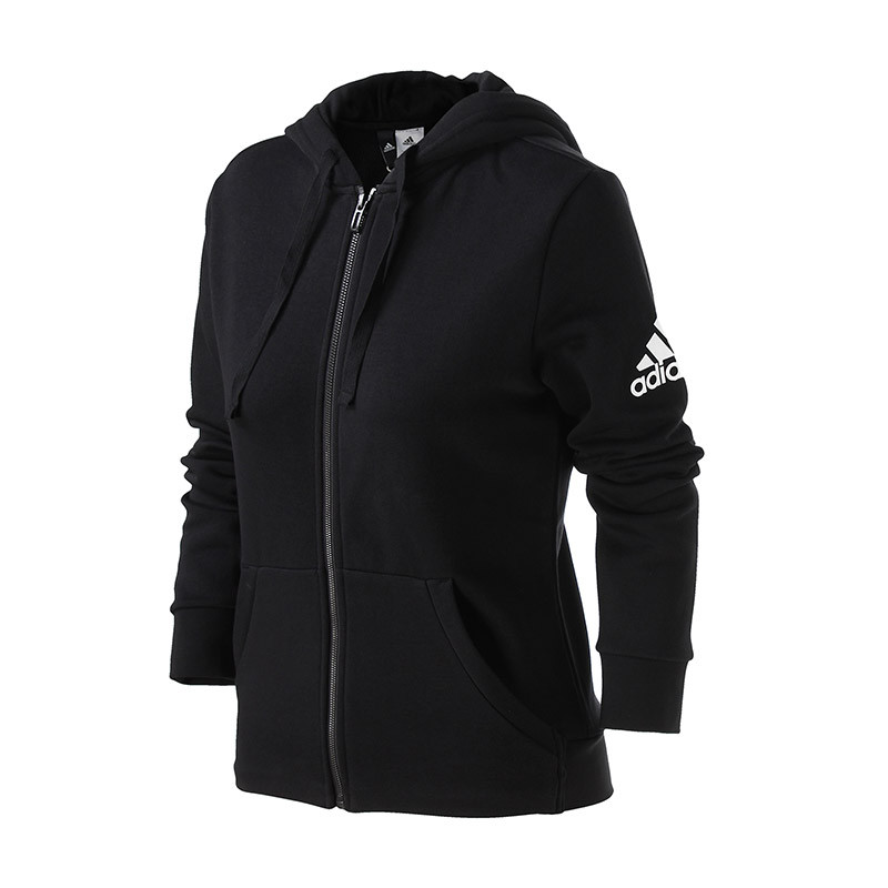 adidas阿迪达斯女子夹克外套2018新款连帽针织休闲运动服S97065 黑色 L