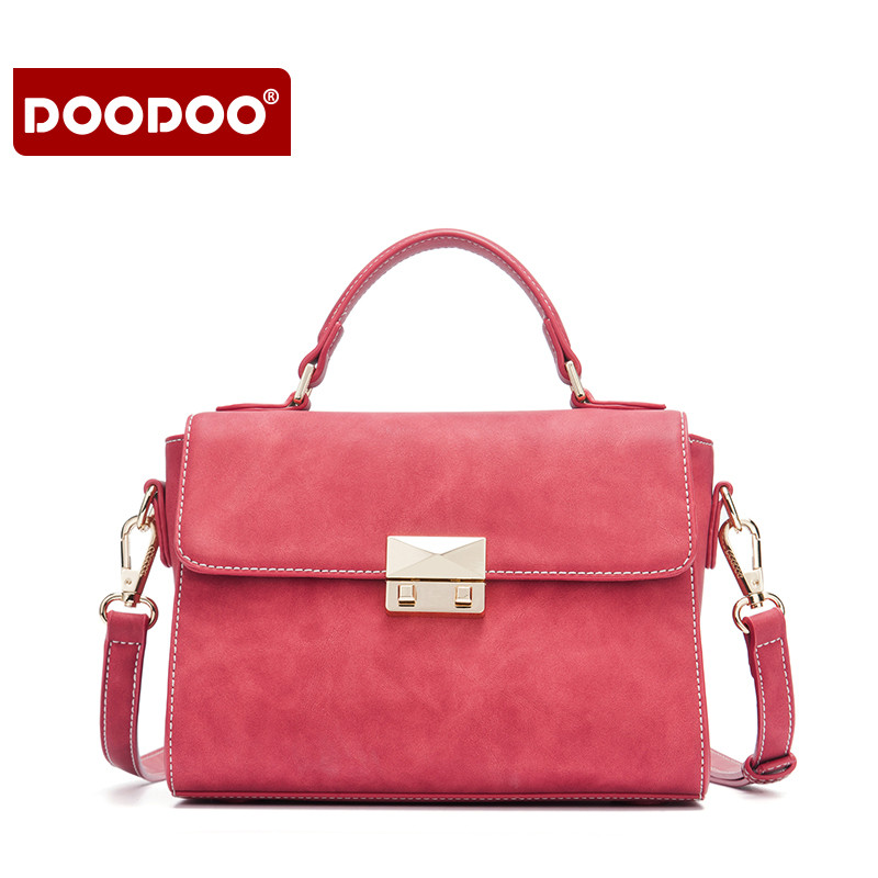 doodoo冬季包包女2017新款潮百搭斜跨单肩包女韩版时尚小方包女包 酒红色